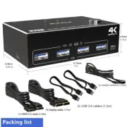 4K DP HDMI KVM Switch 2 Ports USB Dual Monitor 2X2 2 In 2 Out 2 Computer Control