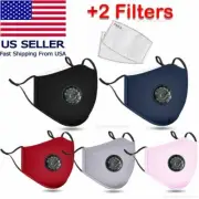 3 Ct Washable Reusable Cotton Face Mask with Air Valve Port + 2 PM2.5 Carbon