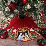 Nativity Christmas Tree Skirt 36" Rustic Vintage Holiday Decor Red