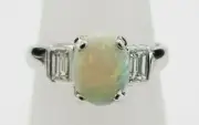 Clearance White Gold Oval 2 ct White Natural Opal Diamond Engagment Ring Band