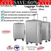 Wanderlite 3pc Luggage Trolley Travel Suitcase Sets TSA Hard Case Bag Silver New