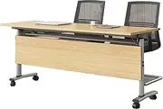 HUHJYUGE Rectangle Conference Table, Flip Top Mobile Training Table, Large Dining Table Coffee Meeting Table, Wood Office Executive Desk, Mobile Conference Tables, for Office Training