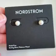 Nordstrom 6mm Faux Pearl & Sterling Silver Earrings New On Card Pierced $39
