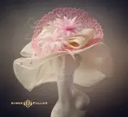 Aimee Fuller Kentucky Derby Big Hat Wide Brim Cream Pink Off White Hat Del Mar