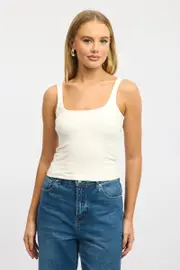 White Tank Top Double Layered Rib - Size 16XL, Women's Tank