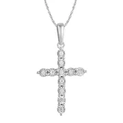 Bevilles Diamond Set Cross Necklace in Sterling Silver