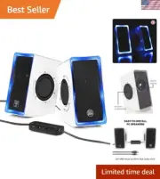 Compact 14W USB Powered Stereo Speakers with In-Line Volume & Blue LED Light