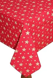 COTTON CRAFT Christmas Tablecloth - Festive Xmas Red Tablecloth with Gold Stars - 100% Cotton Tablecover - Decorative Holiday Décor - Reusable Dining Tablecloth - Party Table Cloth – 60x102
