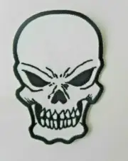 Skull Patch White Iron On Or Sew On Patch 3" x 4 " New