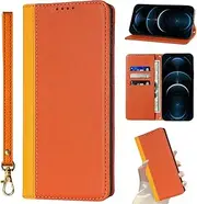FSHCPJ iPhone 12 Pro Max Case with Card Holder TPU Leather flip Wallet Hanging Rope Magnetic Folio Shockproof Proof Protective iPhone 12 Pro Max Cover-Yellow/Orange