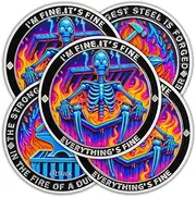 5pcs Purple Flame Skeleton Dumpster Fire Coin, I'M FINE Dumpster Fire Challenge Coin - Funny Office Desk Accessories - Novelty Coins Pocket Token - Inspirational Office Gifts for Men Women