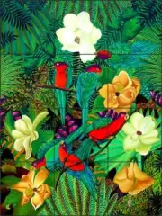 Parrot Tile Backsplash Micheline Hadjis Tropical Art Ceramic Mural MHA001
