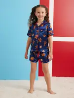 Girls 2-7 Navy Gingerbread Satin Tailored Pj Set