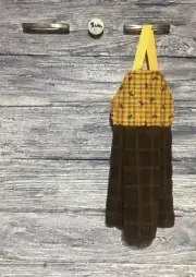 Hanging Kitchen Towel Acorns with Black & White Checked Caps Allover on Gold