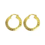 14K Yellow Gold Small Greek Key Textured Hoop Earrings, Diameter 22mm