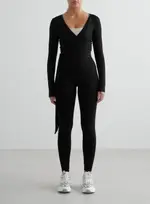 [AIM'N AU] Black Shape Seamless Tights & Wrap Longsleeve Set
