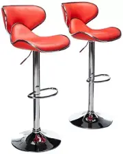 Set 2 Masaccio Cushioned Leatherette Upholstery Airlift Adjust Barstool -Red