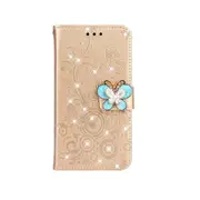 Diamond Encrusted Butterflies Love Flowers Pattern Horizontal Flip Leather Case for Huawei P30 Pro , with Holder & Card Slots & Wallet & Lanyard(Butterfly Gold)