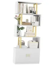 Geometric Bookcase with Cabinet, S Shaped Bookshelf 5-Tier Book Shelves for