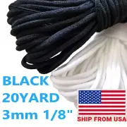 20-200 Yards Elastic Band Cord Ear Hanging Sewing For DIY 3mm 1/8" Round Black