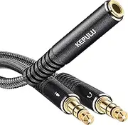 Headset Splitter Mic Headphone Adapter, Kepulu Pro Audio Line [Strong-braided & Lossless Sound], Spliter 3.5mm TRRS female to TRS Male Microphone Jack / Audio Jack, Headphones Y Cable VoIP Phone