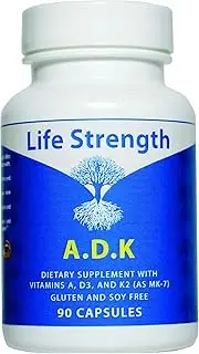Life Strength ADK 90 CT Physician Formulated Vitamins A1, D3 & K2 (as MK7) Bone, Heart & Immune System Support Gluten Free, Soy Free, Non-GMO (90 CT)