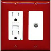 RiteAV 1 Port Coax Cable TV F-Type Wall Plate GFCI [Red/White]