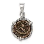 Sterling Silver Ancient Coins And Bronze Antiqued Widow'S Mite Coin Pendant With A Certificate Of Authenticity