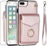 Asuwish Phone Case for iPhone 6plus 6splus 6/6s Plus Wallet Cover with Tempered Glass Screen Protector and RFID Ring Card Holder Cell iPhone6 6+ iPhone6s 6s+ i 6P 6a S Six iPhone6splus Women Rose Gold