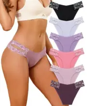 Seamless Underwear for Women Cheeky Bikini Panties High Cut V-waist Lace Unde...