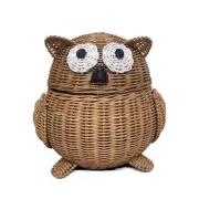 Rattan Owl Hoot Storage Basket Storage Brown Hand Woven Organizer Wicker Decor