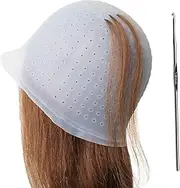 Punched Silicone Highlight Hair Cap with Needle Professional Reusable Highlighting Poked Hole Caps with Hooks for Color Hair Salon Hairdressing Dyeing Staining Tools for Women Men
