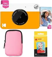 [KODAK] Printomatic Full Colour Instant Print Camera Starter Pack + Soft Case + Zinc Photo Paper - Colourful Photos on 2 x 3 Inch Adhesive Paper - Yellow