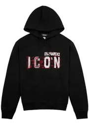 DSQUARED2 Icon Scribble Printed Hooded Cotton Sweatshirt - Black - M M