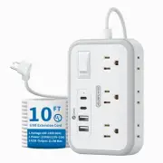 Surge Protector Power Strip 10 ft Flat Plug Extension Cord with 6 Outlets 4 U...