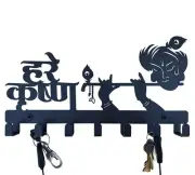 Lord Krishna with Flute Metal Key Holder Krishna Steel Key Hanger Pack of 1 AU