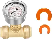 MEASUREMAN Push to Connect Pressure Gauge 0-200Psi Stainless Steel Vibration proof, 2" Dial Size, with 3/4 Inch Push Fit Plumbing Tee
