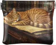 [YXYZRMY] Brown Cat Sleep Book PU Leather Squeeze Coin Purse, Coin Pouch Change Holder for Women Men, Mini Portable Cosmetic Bags for Women, Multi-colored, one size, Multi-style, Multi-colored, one size