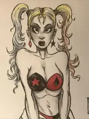 Sexy Harley Quinn Femme Fatale Pin Up Original Art drawing By Frank Forte
