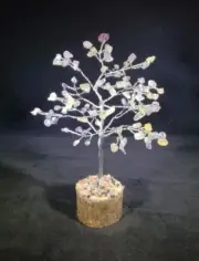 NATURAL FLUORITE GEMSTONE CHIP TREE WITH 100 STONES CRYSTAL TREE OF LIFE