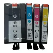4 PACK HP GENUINE 910XL BLACK & COLOR INK OFFICEJET 8012e, 8014e, 8015