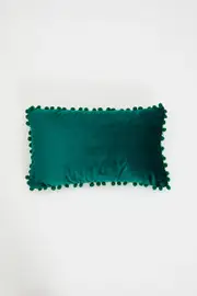 Blue Pom Pom Trim Cushion - Size ONE, Women's Miscellaneous