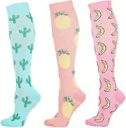 Long Compression Socks, 15-30 mmHg, Moisture-Wicking, S/M and L/XL, 3 Pack, Tropicana