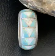 Mens Blue Turquoise Opal Navajo Sterling Silver Inlay Ring Size 12 12568