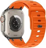 Compatible with Apple Watch Strap Ultra2/Ultra Series 10/9/8/7/6/5/4/SE Soft Silicone Sport Strap Rugged Iwatch Band 49mm 45mm 44mm 46mm with Stainless Steel Adapter for Men Women (Orange)