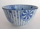 Set-3 Japan Oriental Soup Rice Noodle Nested Deep Bowl Blue Circles Round 5.25"