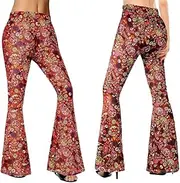 [Costume Bay] Women's Vintage 1970s Bell Bottom Pants, Retro Disco Flared Trousers, Hippie Pants, 70s Fancy Dress, Psychedelic Patterned Pants for Festivals and Parties (AU)