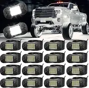 SHINIGHT 16 Pods White Rock Lights 6000K Pure White Super Bright Underglow Light,10FT/3M Extension Wires Each Light,36 LED SMD Chips,Waterproof IP68,Rock Lights for Trucks UTV ATV SUV Boats