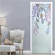 Door Stickers Blooming Flowers Leaves Vine Door Sticker for Living Room Bedroom Waterproof 3D Mural Wallpaper(95x215cm)