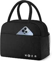 KUBYA Lunch Bag Women, Lunch Box for Women Men Insulated Reusable Lunch Bag Large Capacity Lunch Tote Bag Lunch Container for Office Work Picnic Beach or Travel,Black